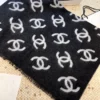Chanel 25B Reversible Cashmere Shawl with CC Jacquard in Milk-Tea Beige and Black - Ref. SCCHANEL0148