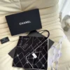 Chanel Black and White Silk-Wool Square Scarf with Camellia Motifs - 140 x 140 - Ref. SCCHANEL0184