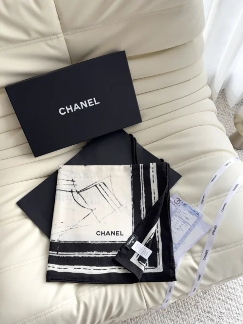 Chanel Large Velvet Square Scarf with Camellia Motifs - Ref. SCCHANEL0186