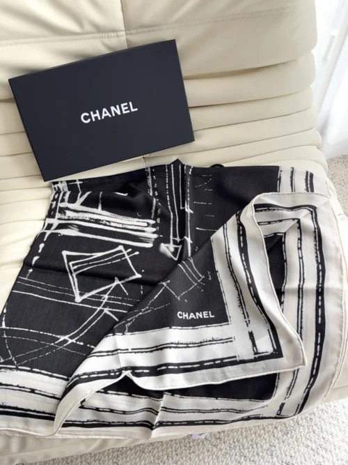 Chanel Large Velvet Square Scarf with Camellia Motifs - Ref. SCCHANEL0187