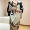 Chanel Double-Sided Silk-Wool Shawl with a Black and White Check Pattern