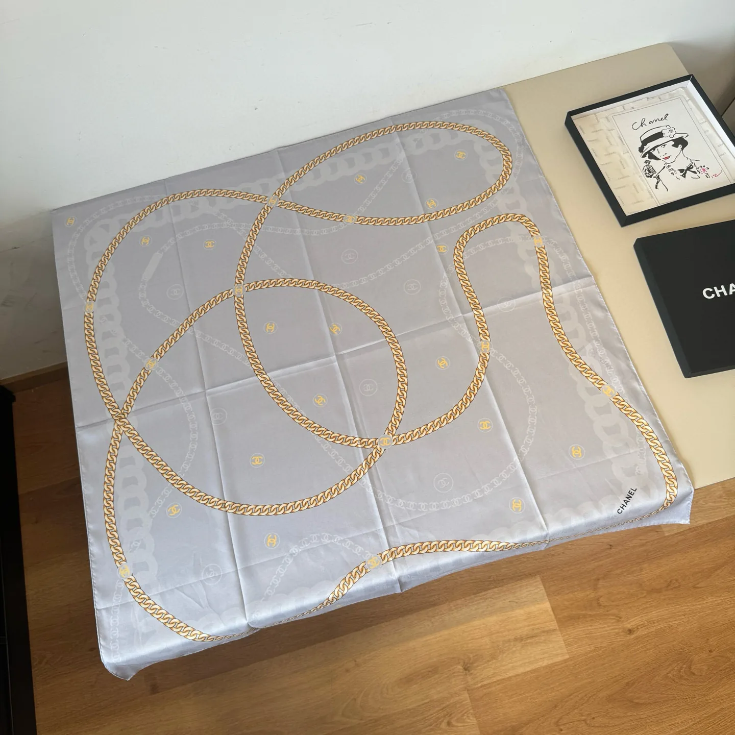 Chanel 100% Silk Chain-Motif Square Scarf - 90 x 90 cm