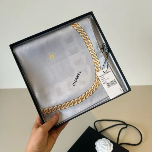 Chanel 100% Silk Chain-Motif Square Scarf - 90 x 90 cm