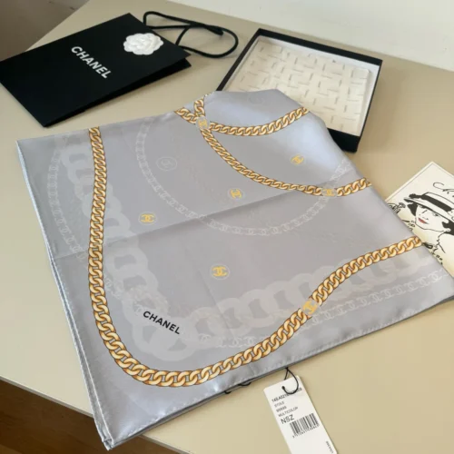 Chanel 100% Silk Chain-Motif Square Scarf - 90 x 90 cm