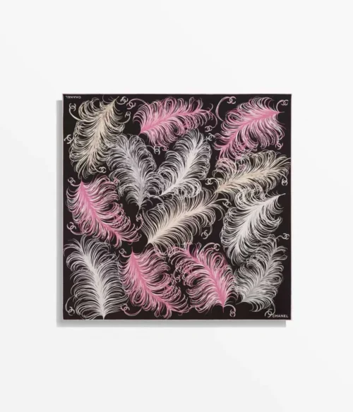 Chanel 100% Silk Feather-Motif Square Scarf - 90 x 90 cm - Ref. SCCHANEL0294