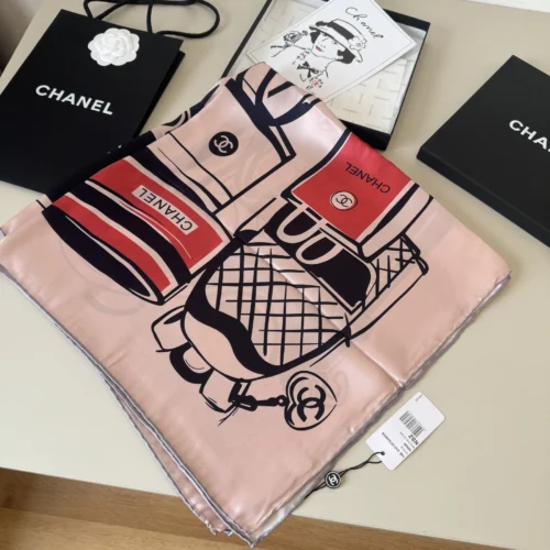 Chanel 100% Silk Handbag-Motif Square Scarf - 90 x 90 cm