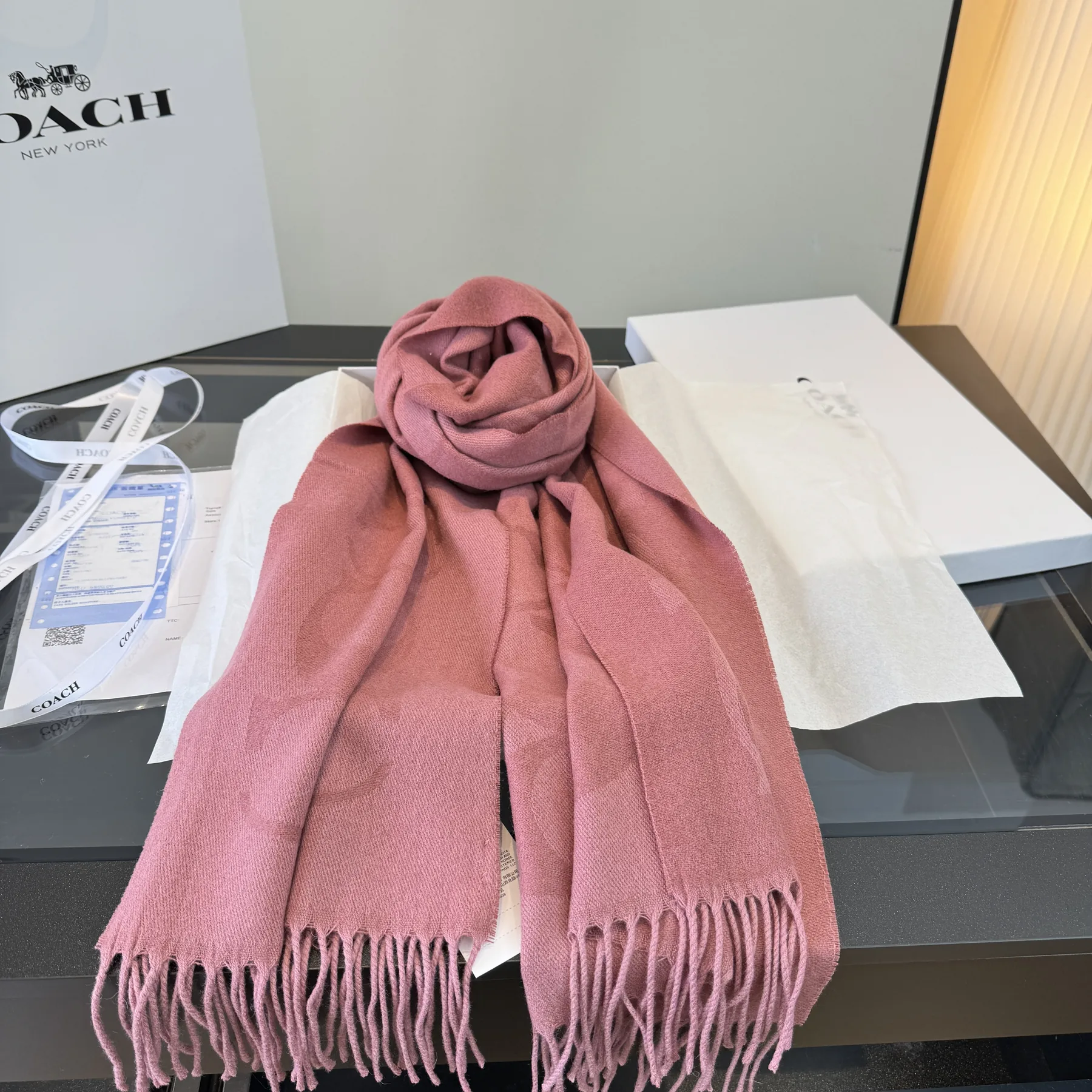 SCCOACH0014-01 Coach Signature Monogram 97% Wool 3% Cashmere Shawl - 48 x 193 cm - Ref. SCCOACH0014