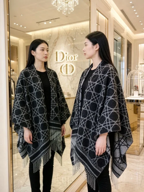 Unidentified Brand Wool Cape with Diamond-Check Jacquard - Ref. SCCOACH0024