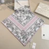 Dior Rosier de Dior Mulberry Silk Twill Square Scarf with Floral and Jacquard Stripe Details - Ref. SCDIOR0015