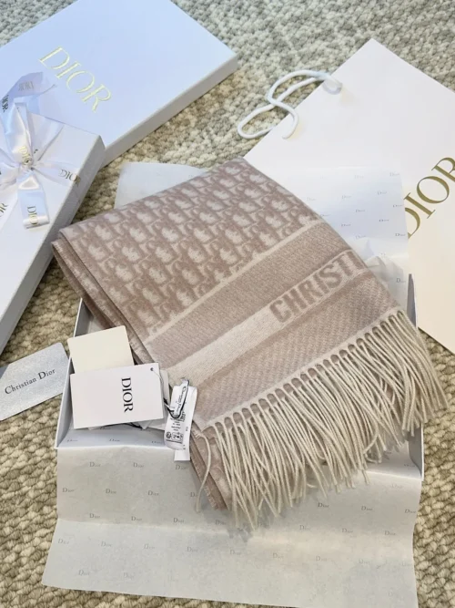Dior Navy Cashmere Reversible Scarf with Solid and Oblique-Print Sides - Ref. SCDIOR0041