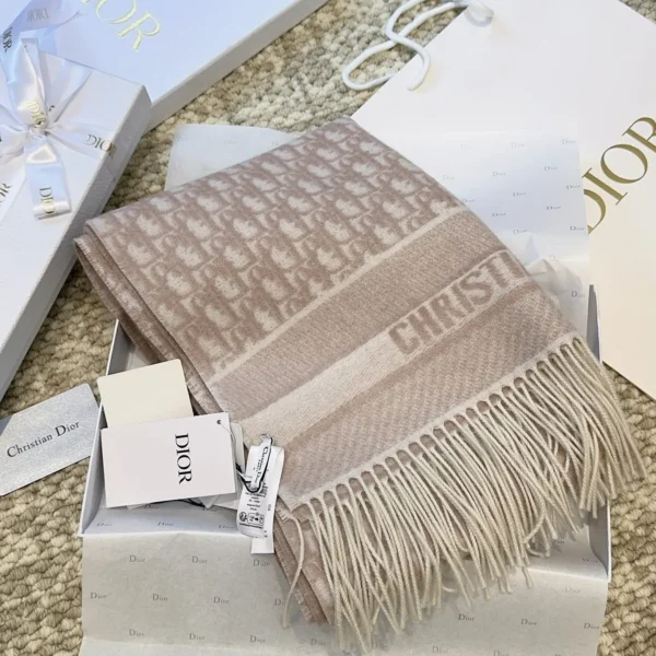 Dior Navy Cashmere Reversible Scarf with Solid and Oblique-Print Sides - Ref. SCDIOR0041