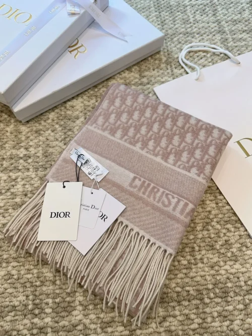 Dior Navy Cashmere Reversible Scarf with Solid and Oblique-Print Sides - Ref. SCDIOR0041