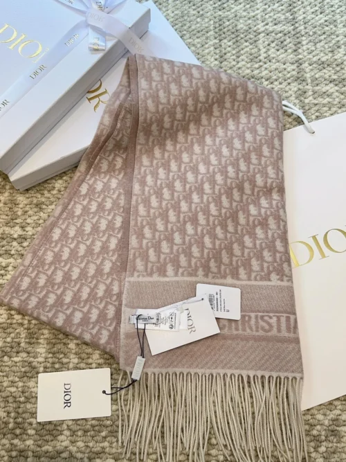 Dior Navy Cashmere Reversible Scarf with Solid and Oblique-Print Sides - Ref. SCDIOR0041
