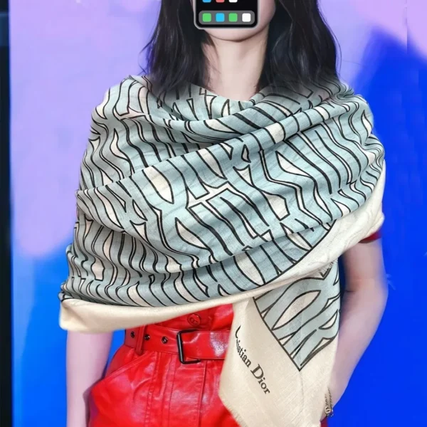 Dior Cashmere Long Scarf and Shawl with Signature Motifs - Ref. SCDIOR0063