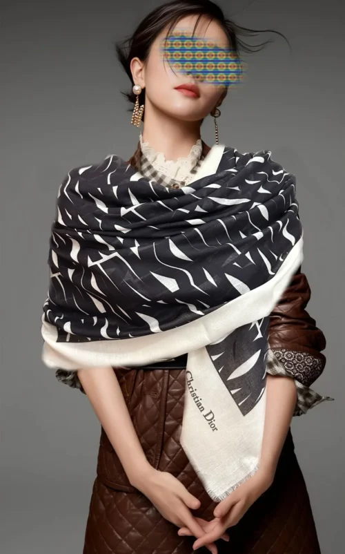 Dior Cashmere Long Scarf and Shawl with Signature Motifs - Ref. SCDIOR0064