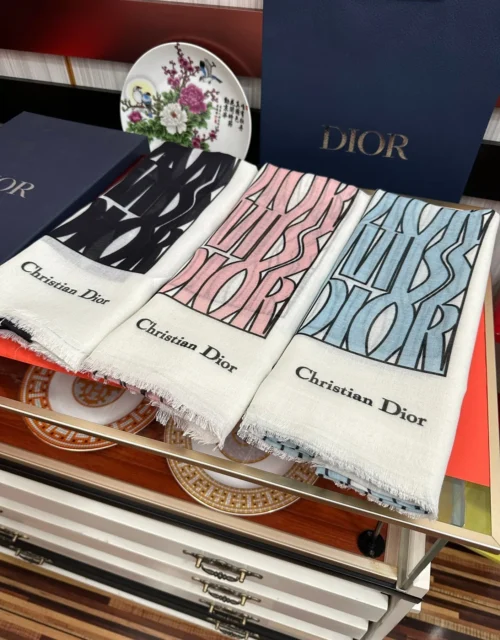Dior Cashmere Long Scarf and Shawl with Signature Motifs - Ref. SCDIOR0064
