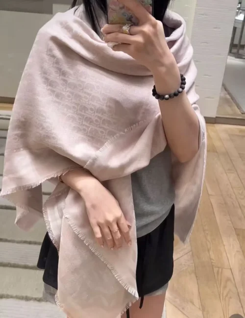 Dior Cashmere Monogram Scarf with Shimmering Silver-Tone Threads - Ref. SCDIOR0074