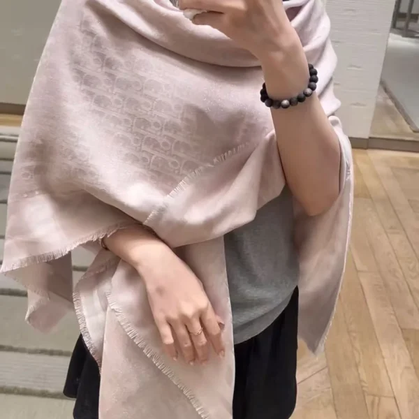 Dior Cashmere Monogram Scarf with Shimmering Silver-Tone Threads - Ref. SCDIOR0074