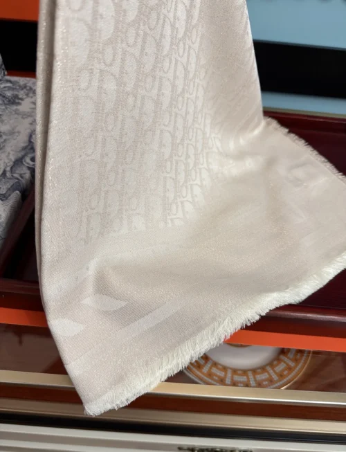 Dior Cashmere Monogram Scarf with Shimmering Silver-Tone Threads - Ref. SCDIOR0074