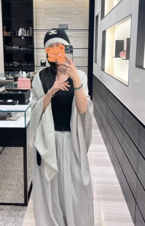 Dior Cashmere Monogram Scarf with Shimmering Silver-Tone Threads - Ref. SCDIOR0075