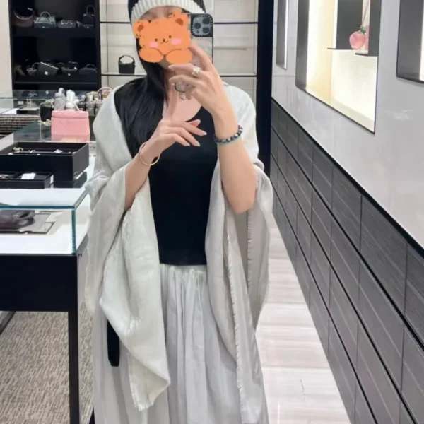 Dior Cashmere Monogram Scarf with Shimmering Silver-Tone Threads - Ref. SCDIOR0075