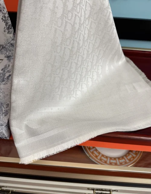Dior Cashmere Monogram Scarf with Shimmering Silver-Tone Threads - Ref. SCDIOR0075