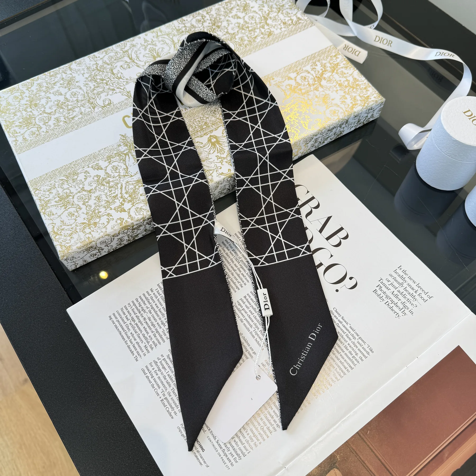 Dior Double-Layer Silk Ribbon Scarf for Hair and Accessory Styling - 6 x 105 - Ref. SCDIOR0116
