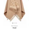 Fendi Reversible Wool-Cashmere Cape with FF Karligraphy and Fringed Hem