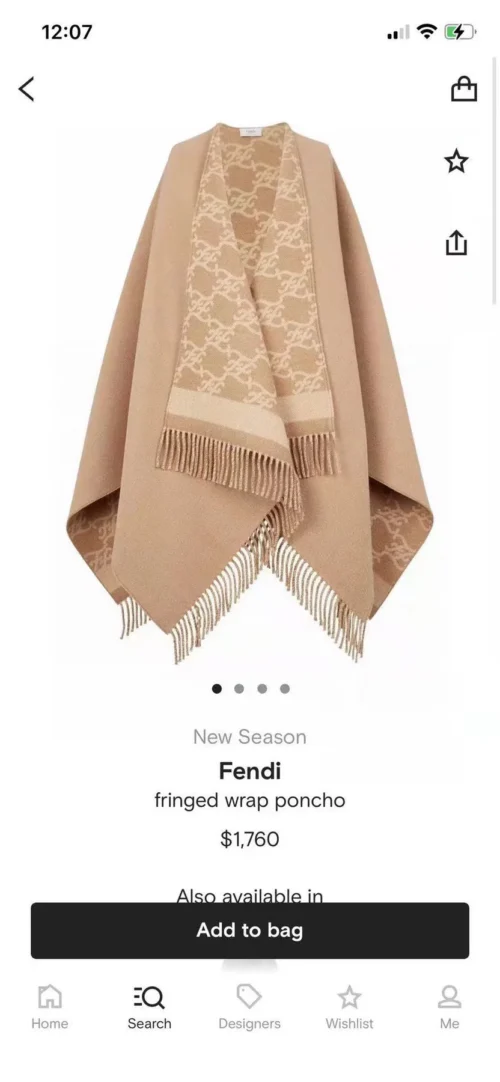 Fendi Reversible Wool-Cashmere Cape with FF Karligraphy and Fringed Hem