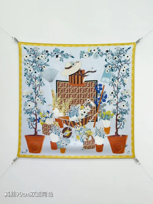 Fendi Reversible 18-Momme Silk Twill Square Scarf - 90 x 90 cm - SFD2604 - Ref. SCFENDI0021