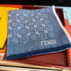 Fendi Large Square Jacquard Shawl with Denim-Style Floral and F Motifs - Ref. SCFENDI0029