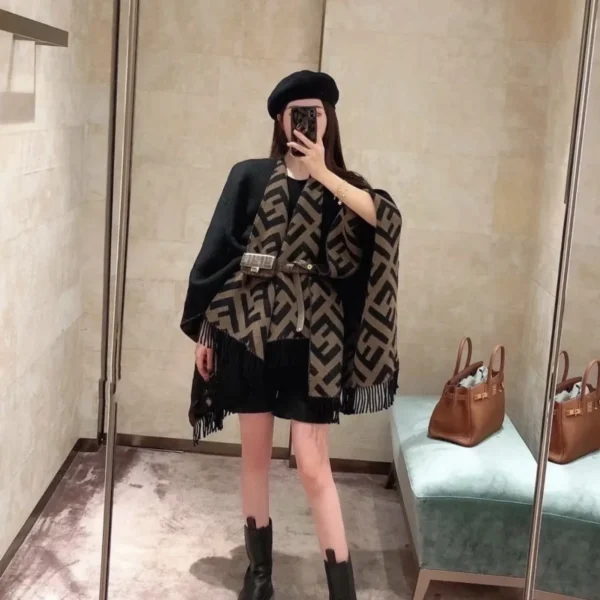 Fendi Reversible Heavyweight Cape with Allover FF Motifs - Ref. SCFENDI0035