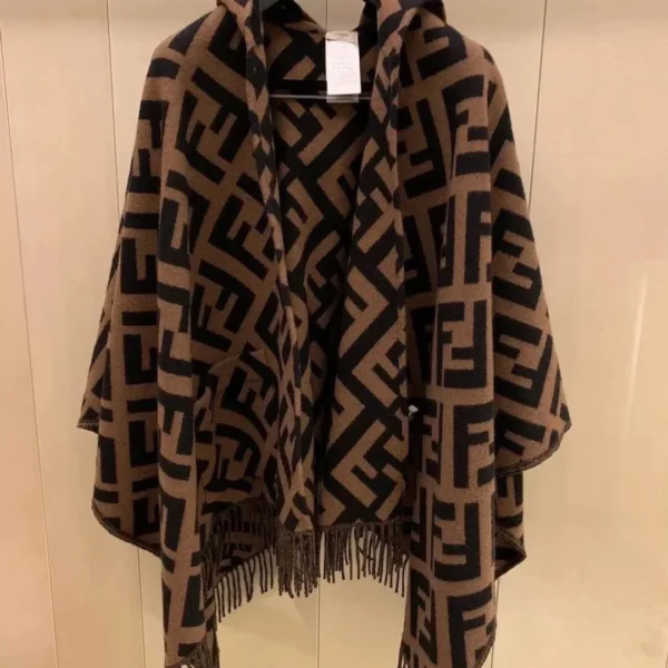 Fendi Pure Cashmere FF Hooded Cape and Shawl with Large Pockets - Ref. SCFENDI0040