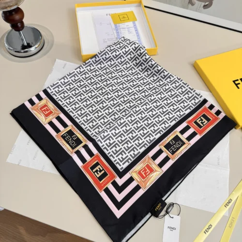 Fendi Silk Square Scarf with FF Lettering Print - Ref. SCFENDI0045