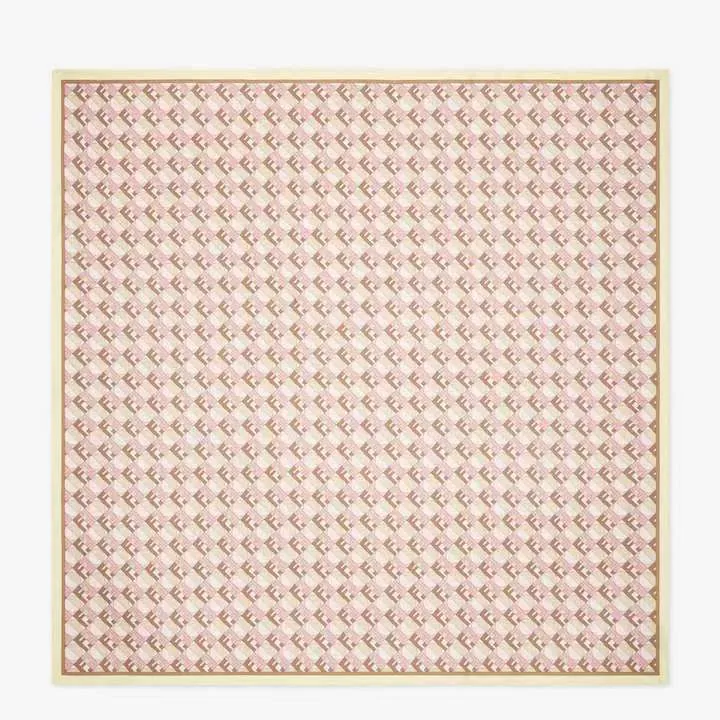 Fendi 100% Silk Square Scarf with Pink Optical Print and Striped Colorblock Border - 90 x 90 cm - Ref. SCFENDI0047