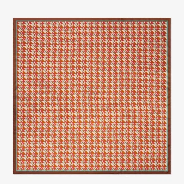 Fendi 100% Silk Square Scarf with Pink Optical Print and Striped Colorblock Border - 90 x 90 cm - Ref. SCFENDI0048