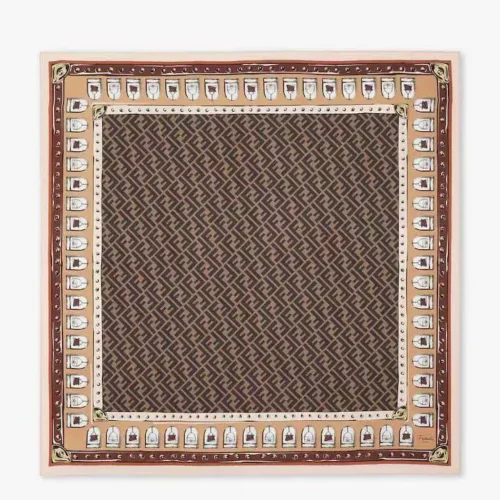 Fendi 100% Silk Square Scarf with FF, Baguette and Peekaboo Motifs - 90 x 90 cm - Ref. SCFENDI0050