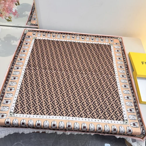 Fendi 100% Silk Square Scarf with FF, Baguette and Peekaboo Motifs - 90 x 90 cm - Ref. SCFENDI0050