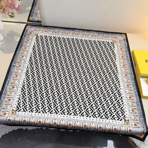 Fendi 100% Silk Square Scarf with FF, Baguette and Peekaboo Motifs - 90 x 90 cm - Ref. SCFENDI0052