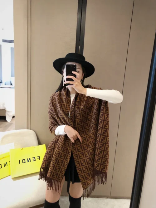 Fendi Core-Spun Yarn Scarf with Small-F Jacquard and Long Fringes - Ref. SCFENDI0058