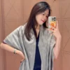 Gucci Reversible 100% Wool Small-GG Jacquard Shawl in Gray and Pink - 48 x 180 cm - Ref. SCGUCCI0007