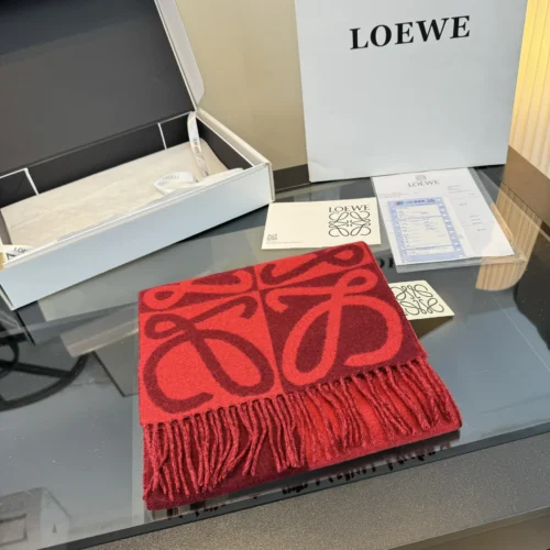 Loewe Reversible Wool-Cashmere Scarf with Anagram Motif in Pink and Camel - Ref. SCLOEWE0004