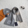 Louis Vuitton Ribbed Knitted Hat and Scarf Set with Script-Style Embroidery