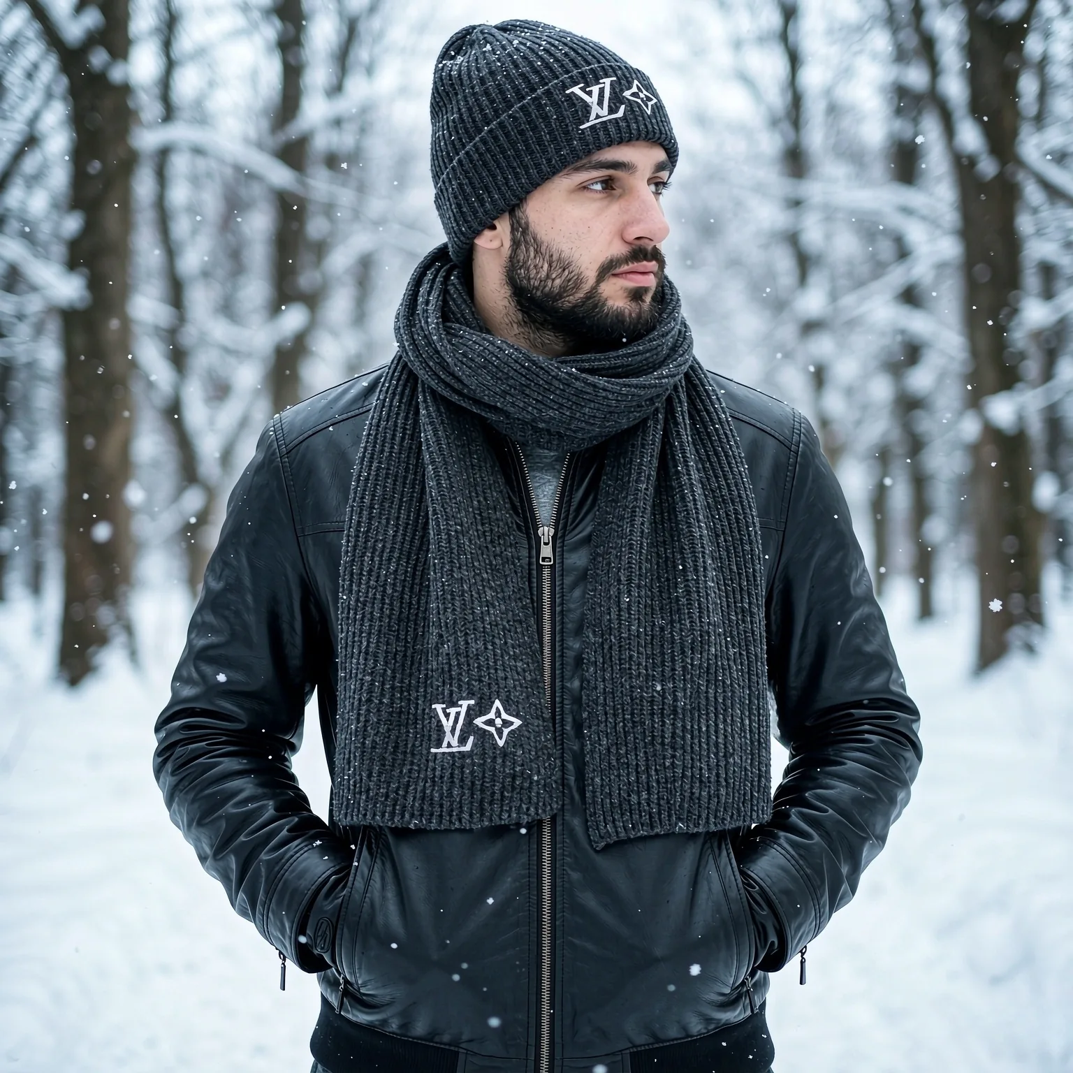 Louis Vuitton Unisex 100% Cashmere Two-Piece Winter Hat and Scarf Set - Ref. SCLV0007