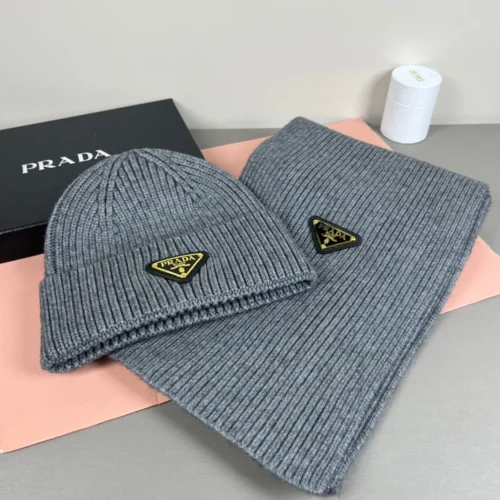 Prada Unisex Cashmere-Rabbit-Hair Hat and Scarf Set - Ref. SCPRADA0001