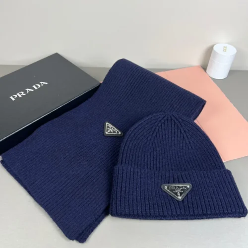 Prada Unisex Cashmere-Rabbit-Hair Hat and Scarf Set - Ref. SCPRADA0002