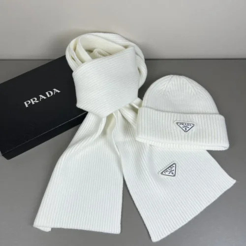 Prada Unisex Cashmere-Rabbit-Hair Hat and Scarf Set - Ref. SCPRADA0002