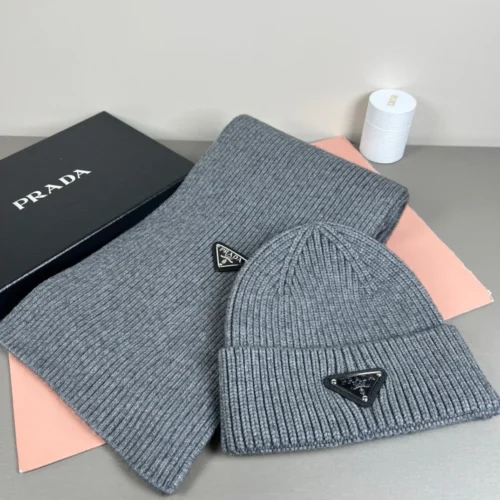 Prada Unisex Cashmere-Rabbit-Hair Hat and Scarf Set - Ref. SCPRADA0004