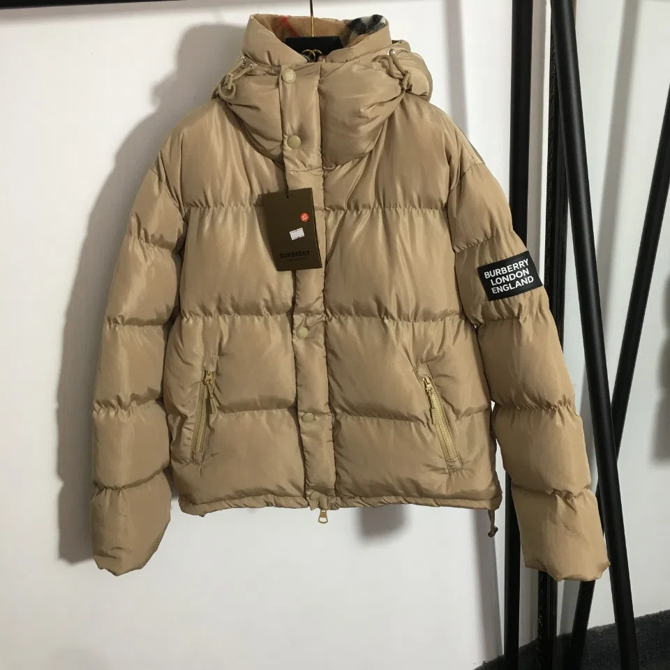 WCBURBERRY0002-01 Burberry Women's Black Long-Sleeve Turtleneck Check-Pattern Hooded Padded Jacket - Ref. WCBURBERRY0002