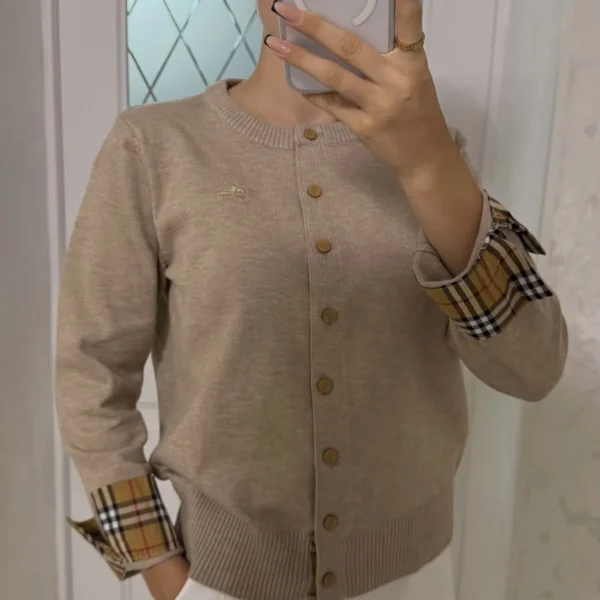 Burberry Women's Long-Sleeve Crewneck Embroidered Check-Pattern Cardigan - Ref. WCBURBERRY0076